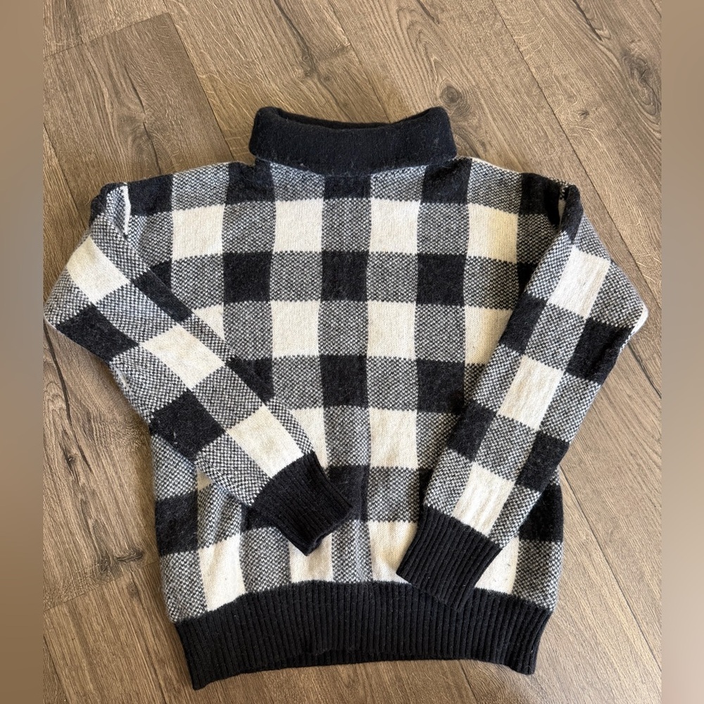 Lauren Ralph Lauren Sweater Womens XS Black White Buffalo Plaid Soft Wool Blend